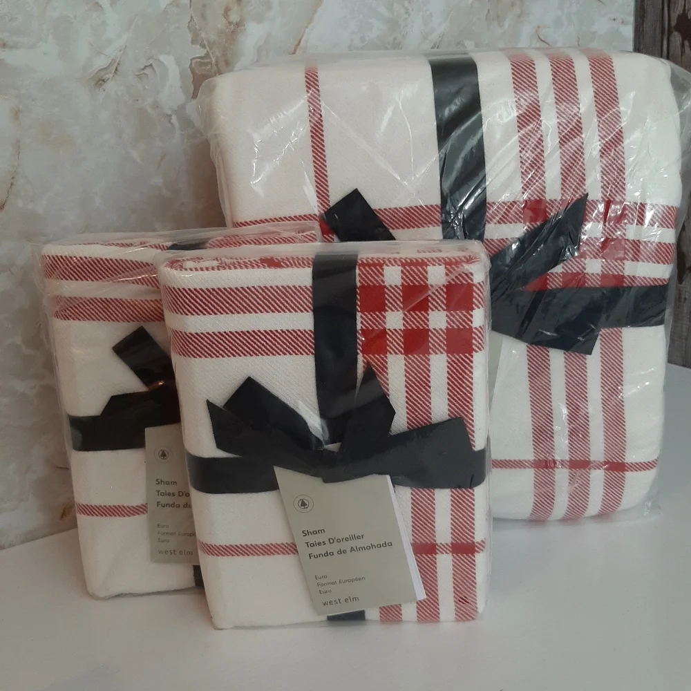 West Elm Farmhouse Plaid King Duvet Cover & Euro Shams